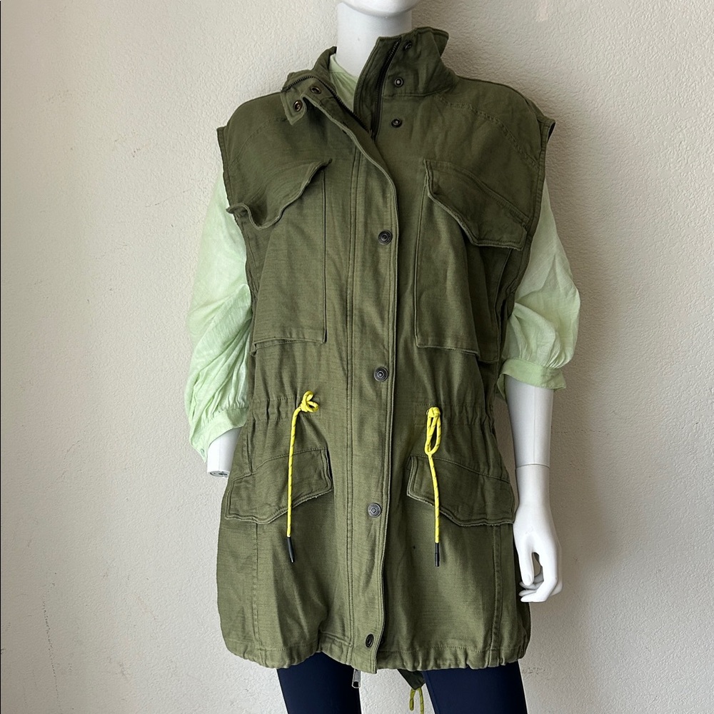 We The Free Khaki Utility Vest with Yellow Accents